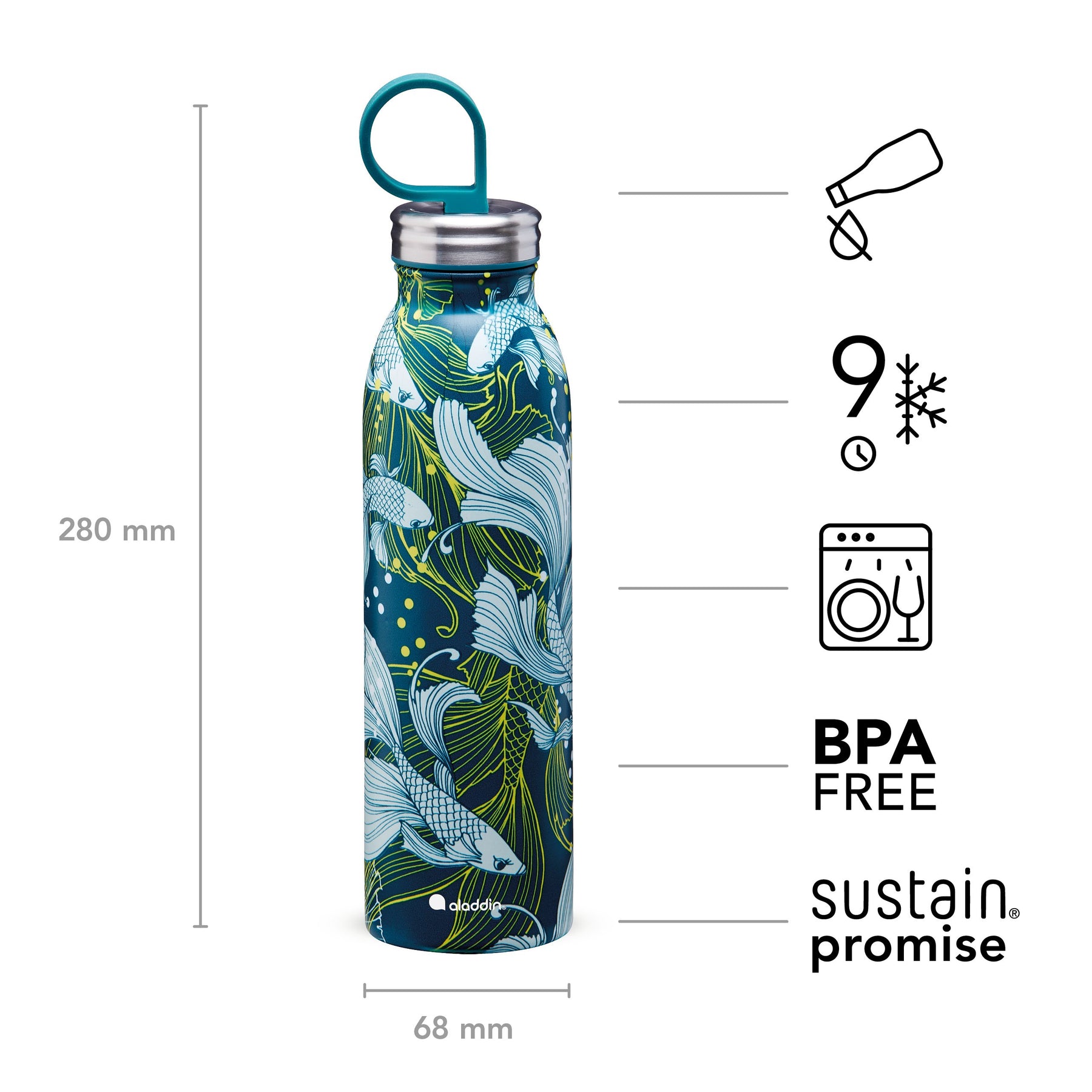 Aqua Scandinavian Quilt Design Stainless Steel Water Bottle Pretty Sty –  Mowbi